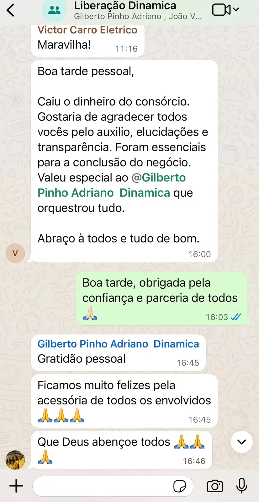 Feedback de cliente WN Consórcios