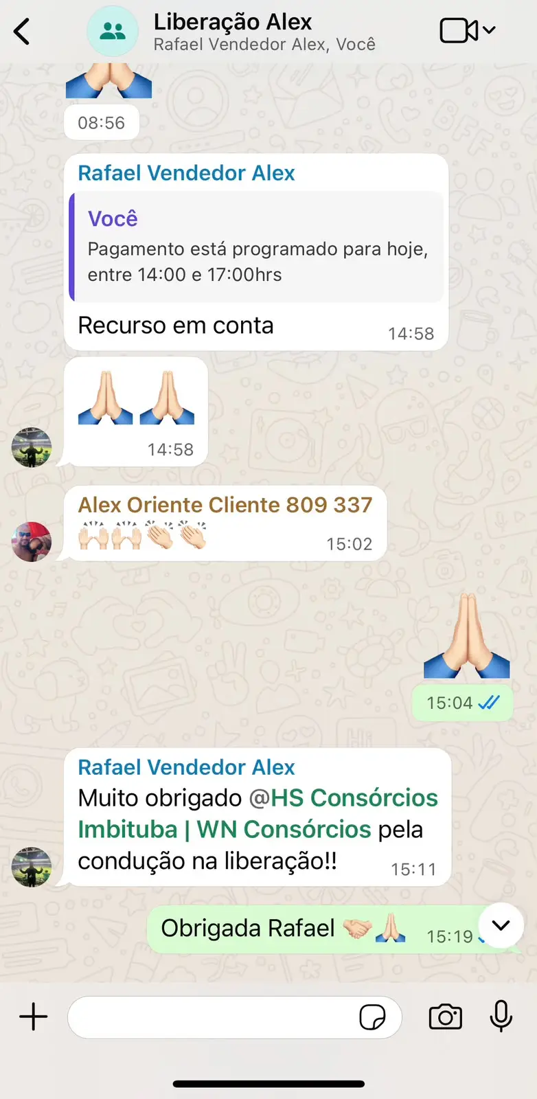 Feedback de cliente WN Consórcios