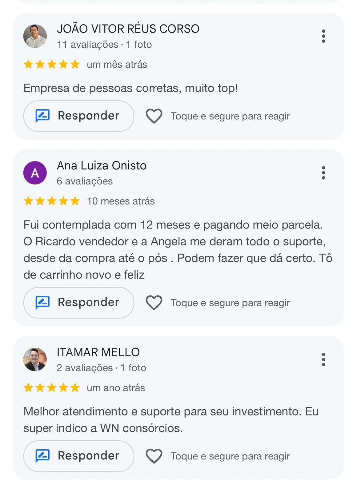 Feedback de cliente WN Consórcios